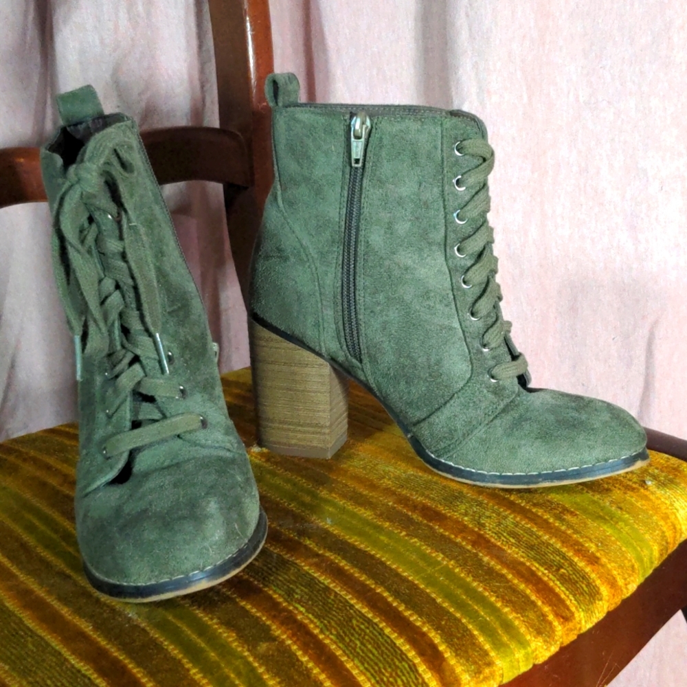 Olive green suede booties